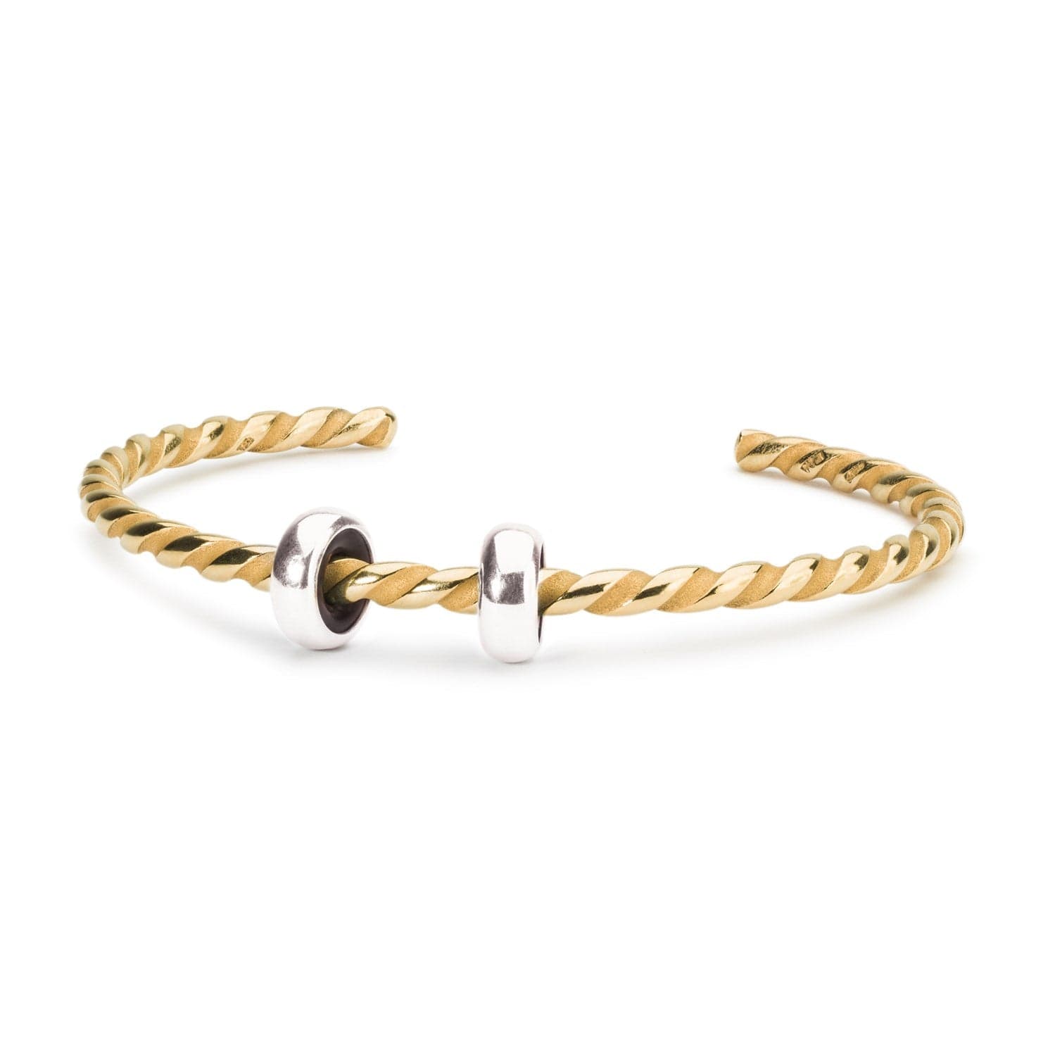 Twisted Gold Plated Bangle with 2 x Silver Spacers - L
