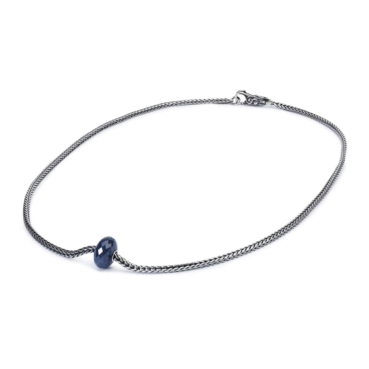 Sterling Silver Necklace with Sapphire Bead and Sterling Silver Lock - 19.7